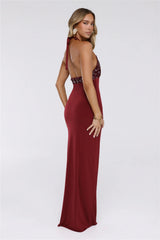 Shimmering Luxe Halter Maxi Dress Wine