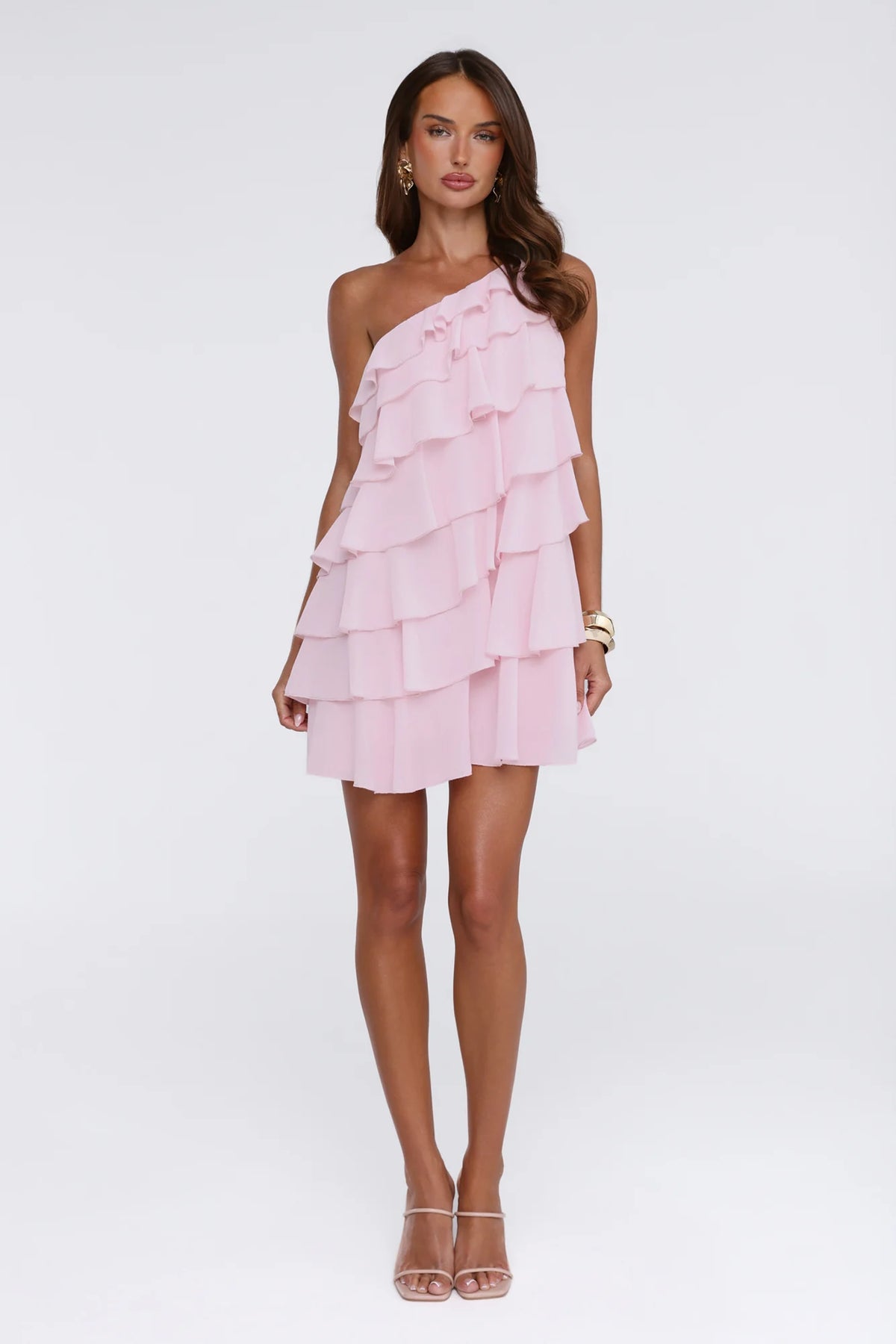 Gentle Bloom One Shoulder Mini Dress Pink