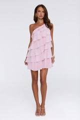 Gentle Bloom One Shoulder Mini Dress Pink
