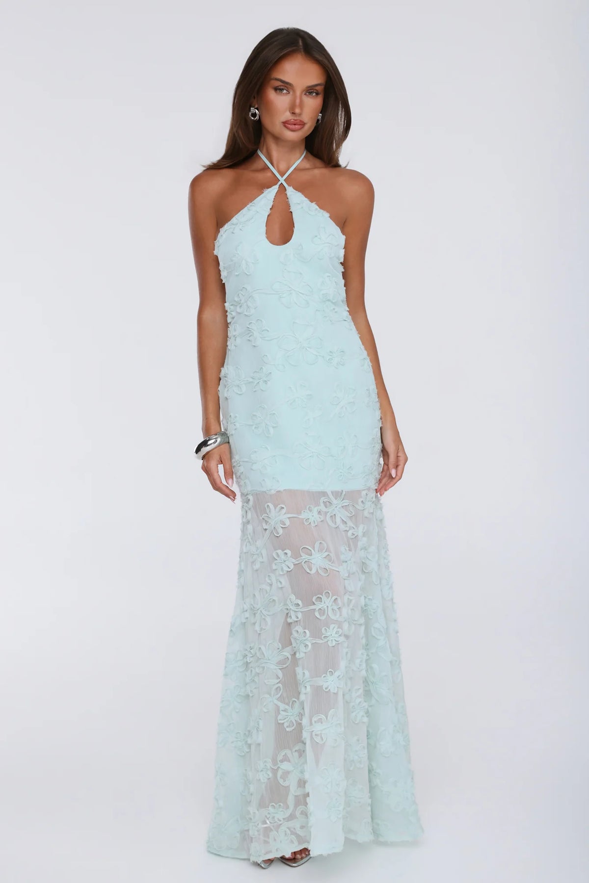 Enchanted Aura Halter Maxi Dress Sage