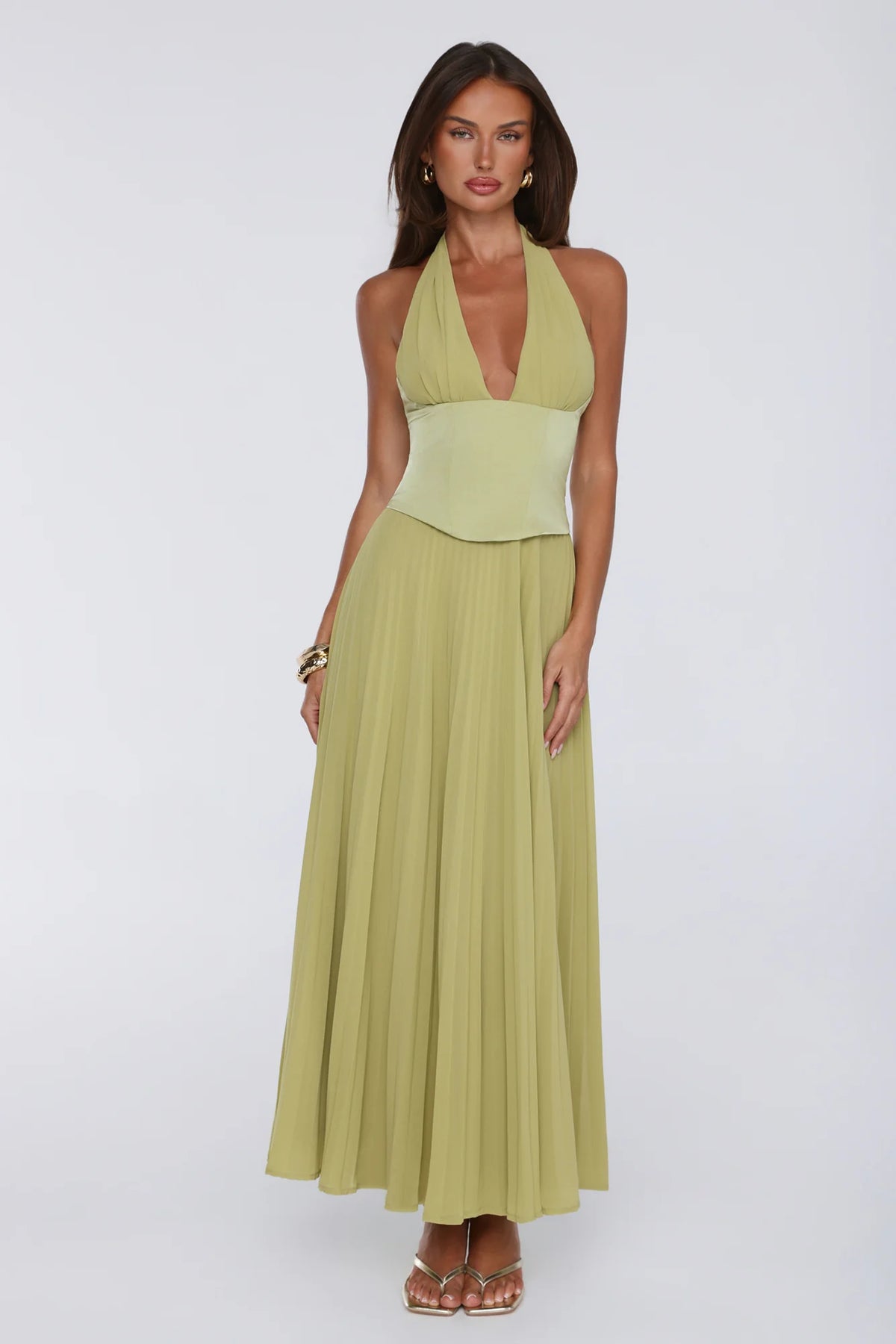 The Secret Waltz Halter Maxi Dress Lime