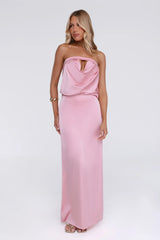 It’s Giving Everything Satin Strapless Maxi Dress Pink