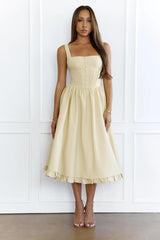 Chic Pleated Corset Bodice Midi Dress Yellow