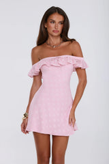 Darling Pop Off Shoulder Mini Dress Pink