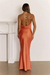 Sunkissed Glow Satin Beaded Strap Maxi Dress Orange