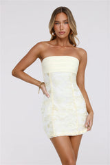 Soft Meadow Strapless Embroidered Mini Dress Yellow