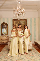 The Vivia Halter Satin Maxi Dress Yellow