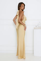 Glitz Gathering Halter Satin Maxi Dress Gold