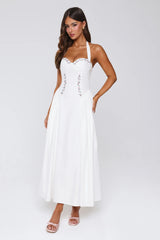 Vintage Fleur Halter Maxi Dress White
