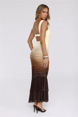 Shimmer Shift Mesh Ombre Maxi Dress Yellow
