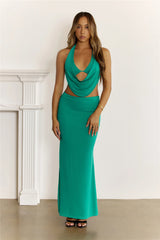 Glow After Dark Halter Maxi Dress Green
