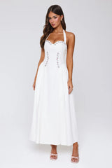 Vintage Fleur Halter Maxi Dress White