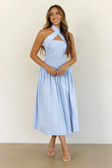 Poolside Whispers Halter Midi Dress Blue