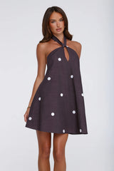 Starry Muse Polka Dot Halter Mini Dress Brown