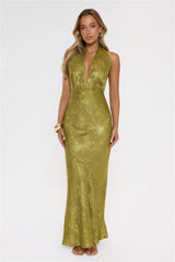 Moodboard Energy Halter Maxi Dress Olive