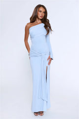 Night Starflower One Shoulder Maxi Dress Blue