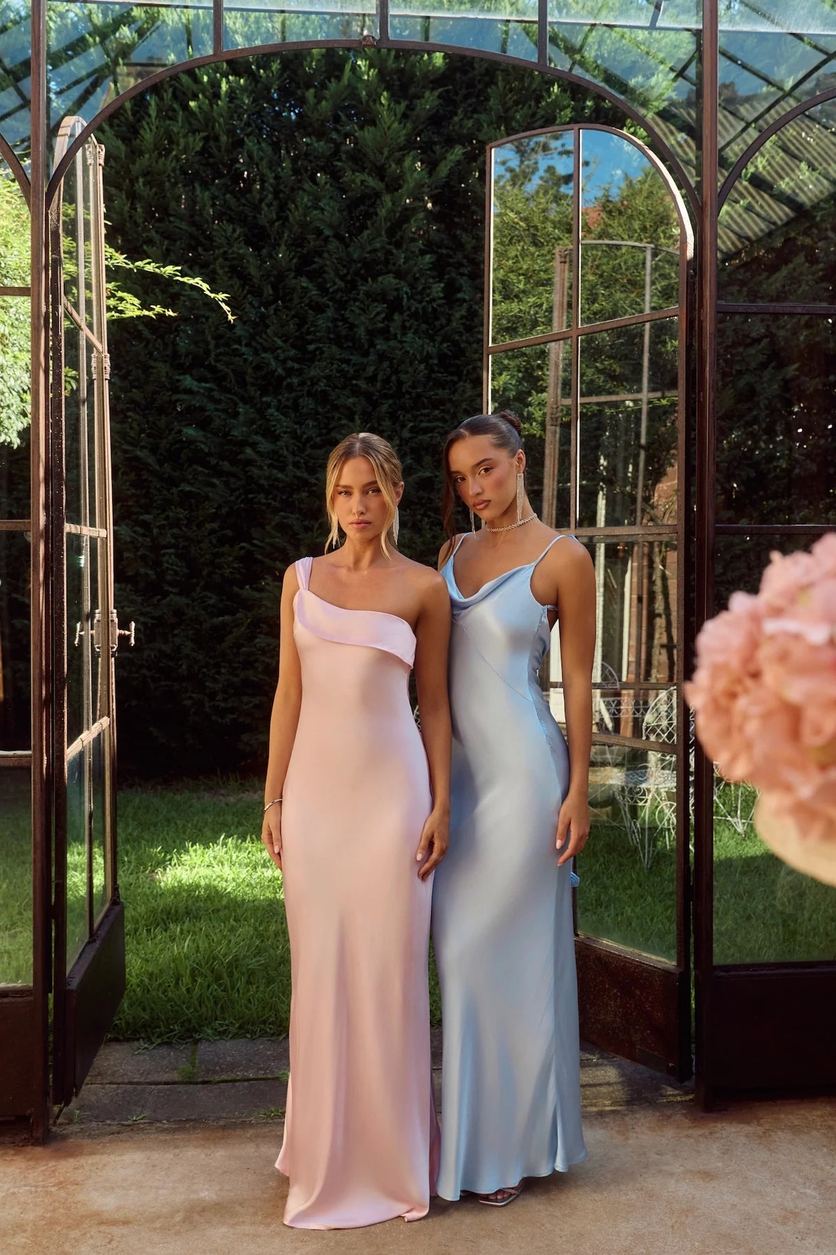 The Zafira One Shoulder Satin Maxi Dress Light Pink