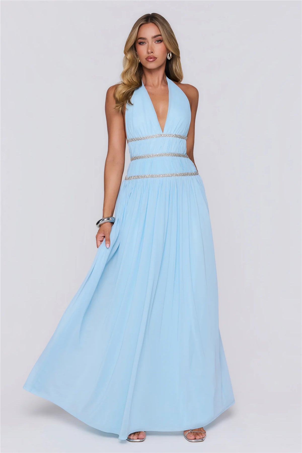 Summer Sparkle Halter Maxi Dress Blue