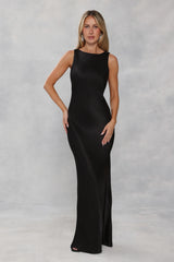 The Blaire Backless Satin Maxi Dress Black