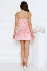 Sunlit Waves Strapless Mini Dress Pink