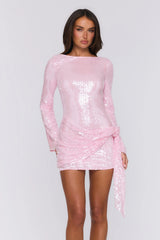 Luxe Dazzle Sequin Long Sleeve Mini Dress Pink