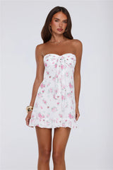 Flora Glow Strapless Mini Dress White