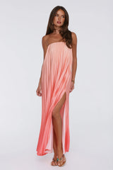Warm Wishes Strapless Satin Pleated Maxi Dress Peach