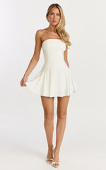 Poppy Mini Dress Contrast Skirt Strapless Dress in White