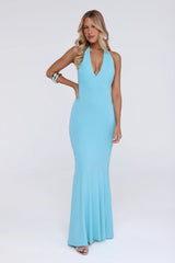 The Editorial Wardrobe Halter Maxi Dress Blue