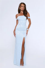 Night Bloom Off Shoulder Maxi Dress Blue