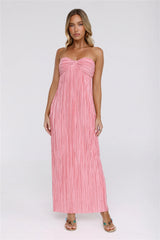 The Pretty Way Plisse Strapless Maxi Dress Pink