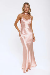 Summer Tease Polka Dot Satin Maxi Dress Pink