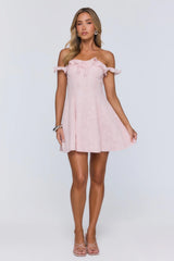 Lasting Impressions Off Shoulder Mini Dress Pink