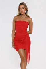 Diva After Dark Strapless Mesh Mini Dress Red