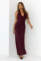 Always That Girl Halter Maxi Dress Burgundy