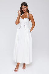 Vintage Fleur Halter Maxi Dress White