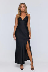 Barely Trying Satin Maxi Dress Black