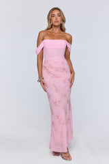 Pretty Glow Up Off Shoulder Maxi Dress Pink