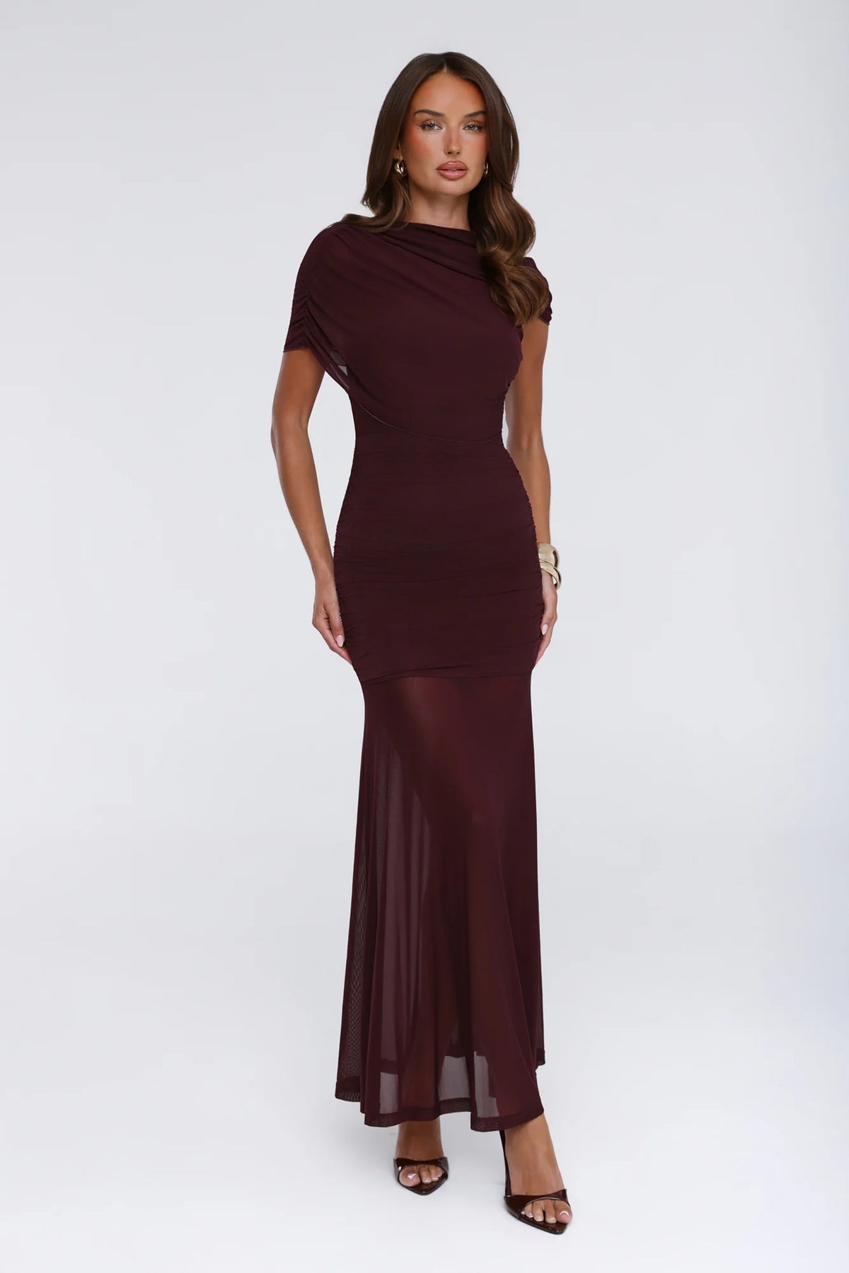 Effortless Theory Mesh Maxi Dress Burgundy