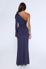 Night Starflower One Shoulder Maxi Dress Navy