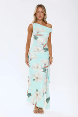 Ocean Bloom One Shoulder Mesh Maxi Dress Mint