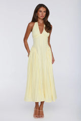Petal Whimsy Halter Maxi Dress Lemon