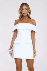 Tailored Allure Off Shoulder Mini Dress White