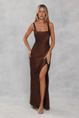 The Evelina Satin Maxi Dress Chocolate Brown