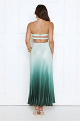Midnight Radiance Strapless Satin Maxi Dress Sage