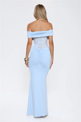 Delicate Glow Lace Off Shoulder Maxi Dress Blue