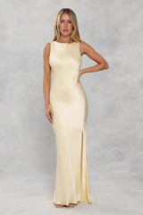 The Blaire Backless Satin Maxi Dress Yellow