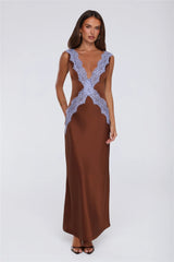 Iconic Heat Satin Maxi Dress Brown
