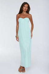 The Pretty Way Plisse Strapless Maxi Dress Aqua