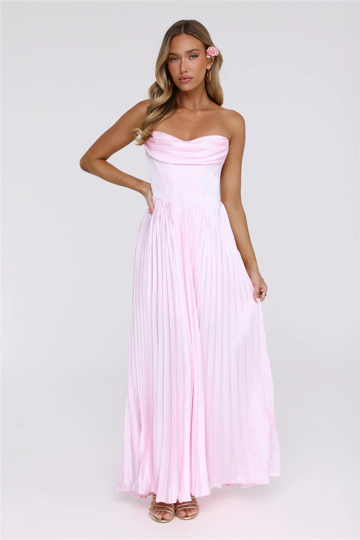 Starlit Kiss Satin Maxi Dress Blush